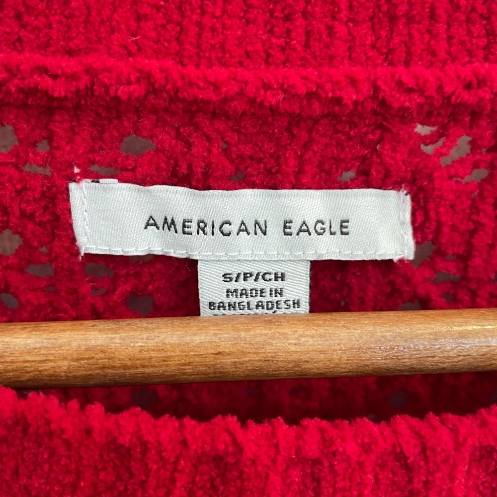 ❤️AE Cropped Pointelle Crewneck Sweater Red Small Valentines ❤️ - Picture 5 of 12
